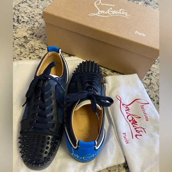 Louboutin Junior Blue Spiked Red Bottoms Christian Louboutin Louis